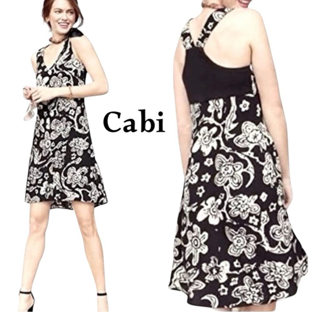 Cabi Black Light Gray Floral  Dress Size XS